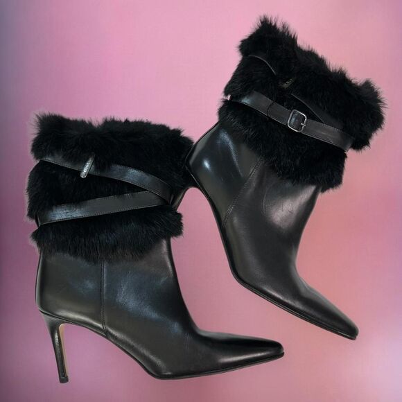 Stunning Coach leather and rabbit fur stiletto heel boots - Picture 1 of 5